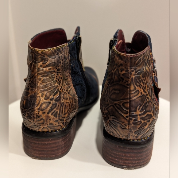 Elegant Women's Ankle Boots in Blue and Brown - Picture 7 of 9